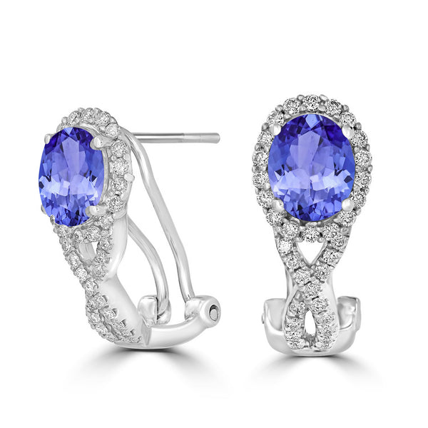 2.4ct Oval Tanzanite Halo Earring with 0.58 cttw Diamond