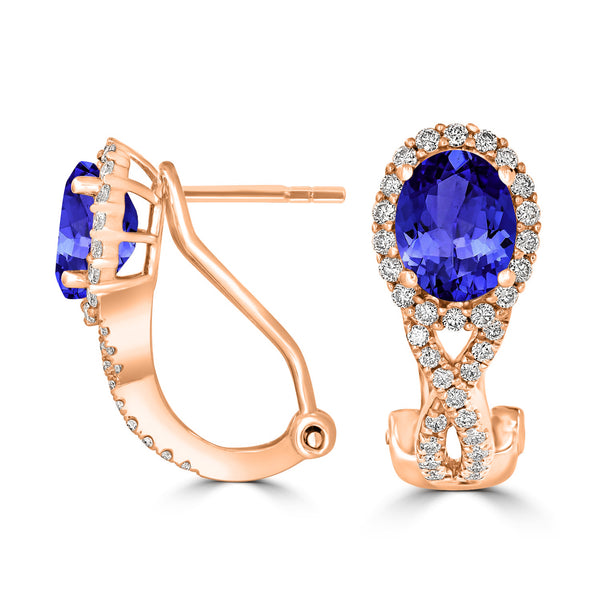 2.4ct Oval Tanzanite Halo Earring with 0.58 cttw Diamond