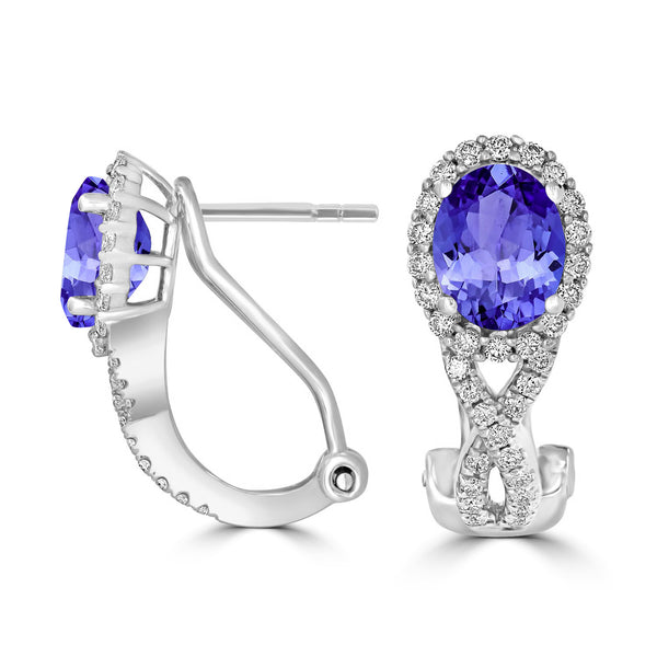 2.4ct Oval Tanzanite Halo Earring with 0.58 cttw Diamond