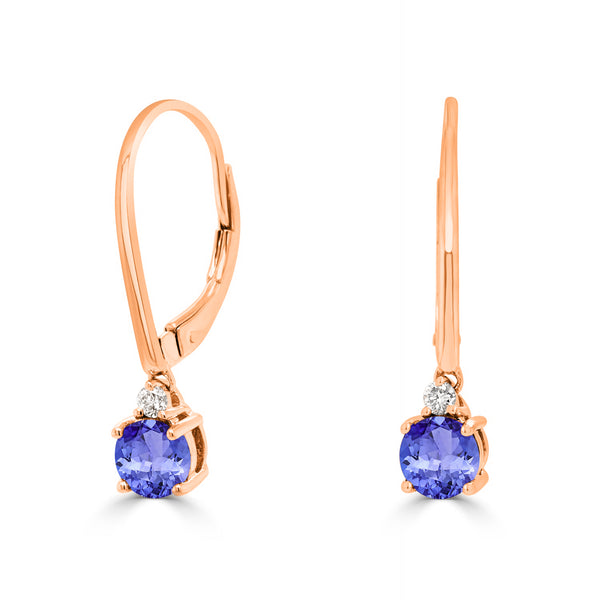 1.12ct Round Tanzanite Dangle Earring with 0.07 cttw Diamond