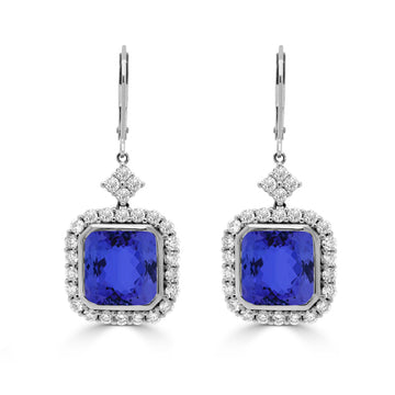 9.4ct Cushion Tanzanite Earring with 1.78 cttw Diamond