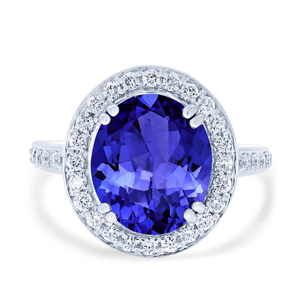 5ct Oval Tanzanite Ring with 0.55 cttw Diamond