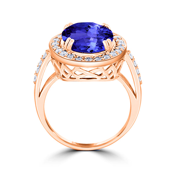 5ct Oval Tanzanite Ring with 0.55 cttw Diamond