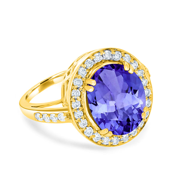 5ct Oval Tanzanite Ring with 0.55 cttw Diamond