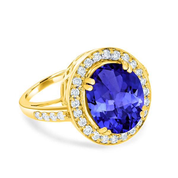 5ct Oval Tanzanite Ring with 0.55 cttw Diamond