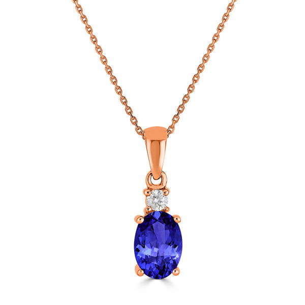 0.76ct Oval Tanzanite Pendant with 0.04 cttw Diamond