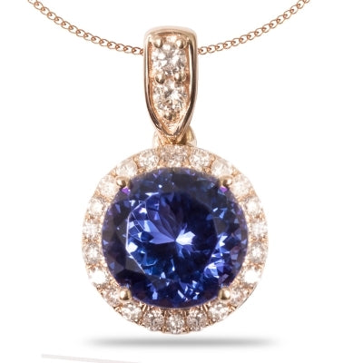 2.75ct Round Tanzanite Pendant With 0.045ctw Diamonds in 14k Yellow Gold & 18k Yellow Gold