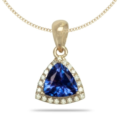 0.90ct Trillion Tanzanite Pendant With 0.007ctw Diamonds in 14k Yellow Gold & 18k Yellow Gold