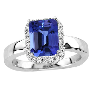 1.95ct Emerald Cut Tanzanite Ring With .2ctw Diamonds in 14k White Gold