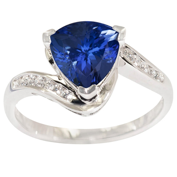 1.5ct Trillion Tanzanite Ring With .11ctw Diamonds in 14k White Gold & 18k White Gold