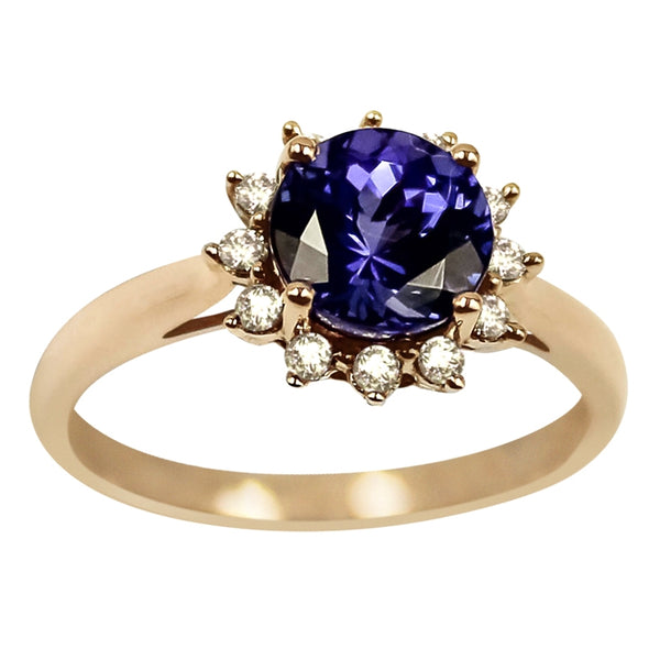 0.96ct Round Tanzanite Ring With 0.18ctw Diamonds in 14k Gold