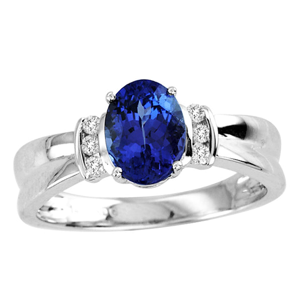 1.05ct Oval Tanzanite Ring With .08ctw Diamonds in 14k White Gold & 18k White Gold
