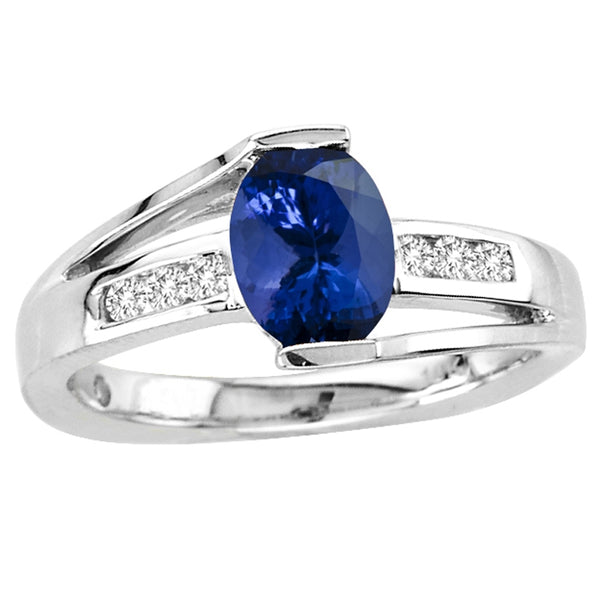 1.05ct Oval Tanzanite Ring With .13ctw Diamonds in 14k White Gold & 18k White Gold
