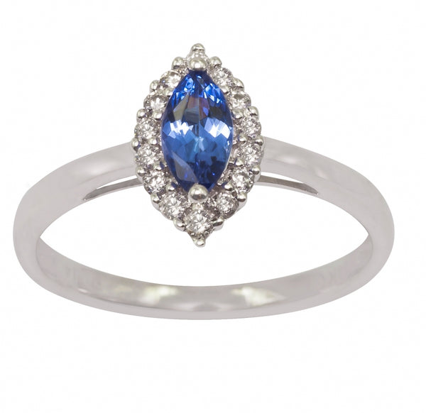 0.32ct Marquise shape Tanzanite Ring With 0.21ctw Diamonds in White Gold