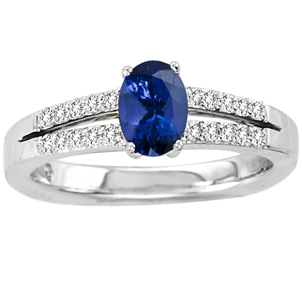 0.40ct Oval Tanzanite Ring With 0.14ctw Diamonds in 14k White Gold & 18k White Gold