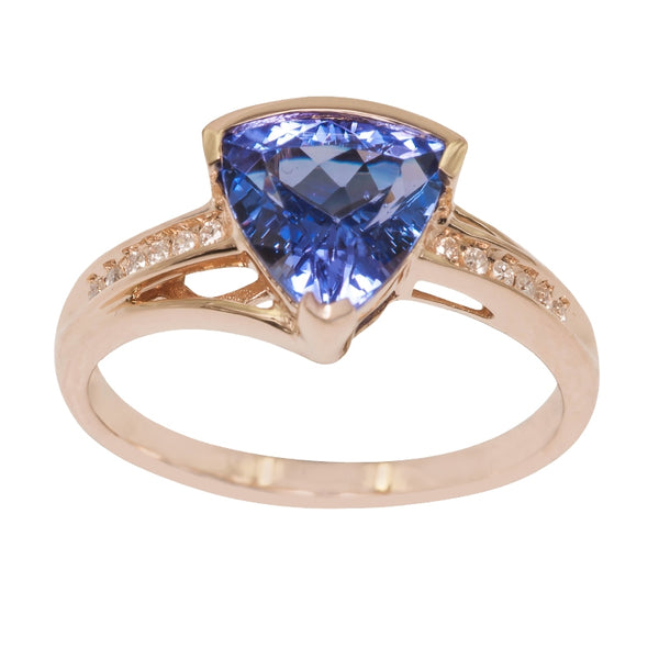 1.5ct Trillion shape Tanzanite Ring With .07ctw Diamonds In 14k Yellow Gold