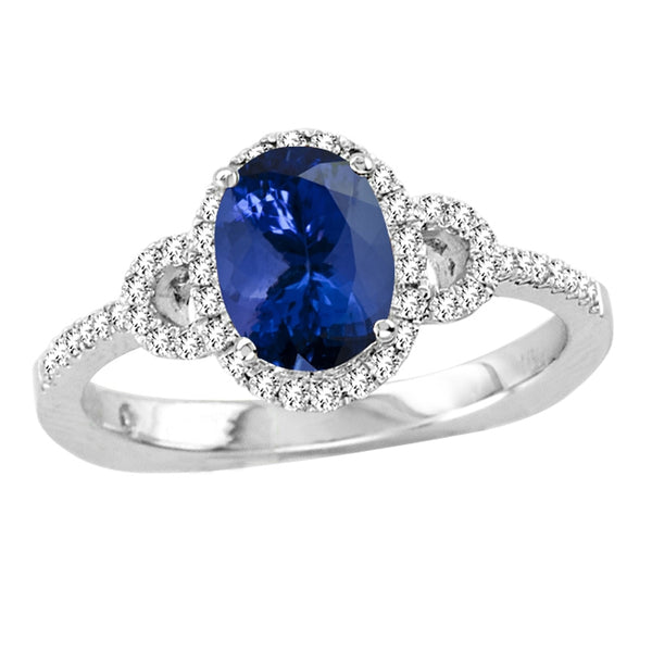 1.12ct Oval Tanzanite Ring With .22ctw Diamonds in 14k White Gold