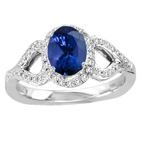 1.05ct Oval Tanzanite Ring With .21ctw Diamonds in 14k White Gold