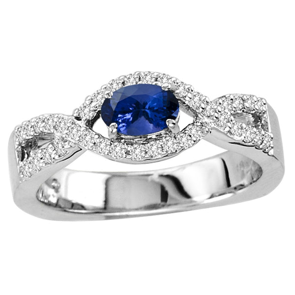 0.40ct Oval Tanzanite Ring With 0.24ctw Diamonds in 14k White Gold