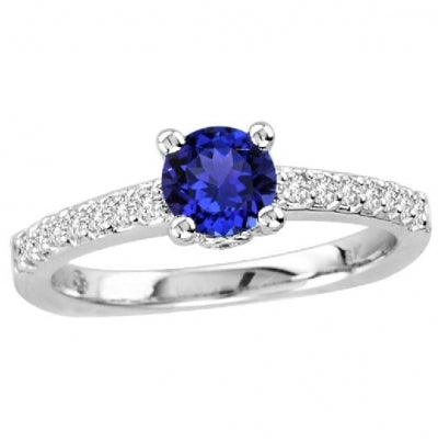 0.55ct Round Tanzanite Ring With 0.23ctw Diamonds in 14k White Gold