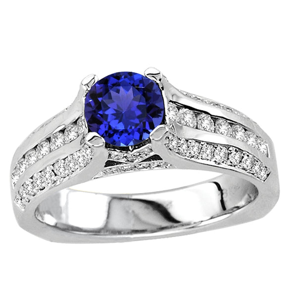 0.96ct Round Tanzanite Ring With 0.63ctw Diamonds in 14k White Gold