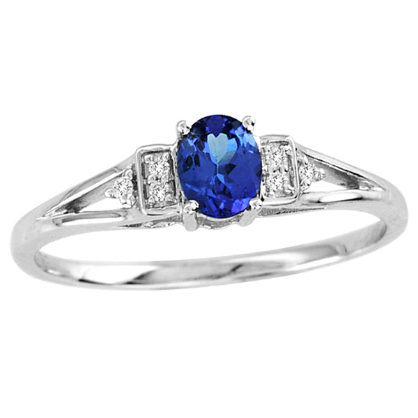 0.22ct Oval Tanzanite Ring With 0.02ctw Diamonds in 14k White Gold & 18 K white Gold