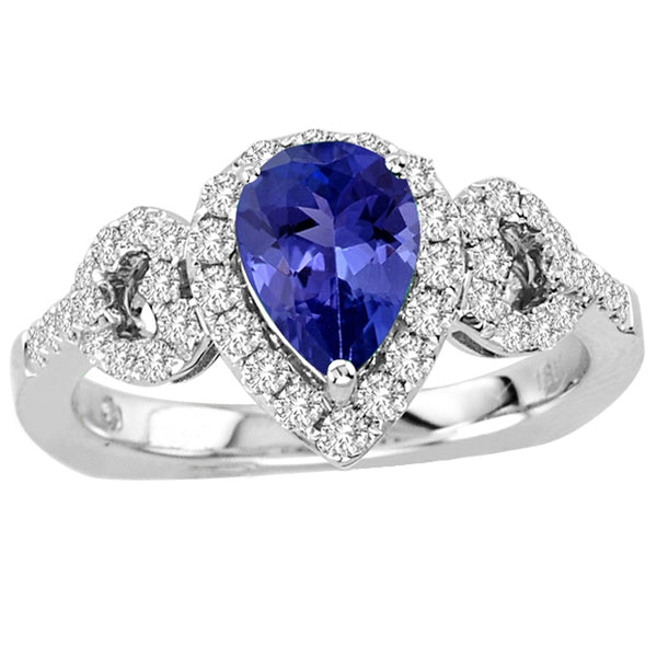 0.95ct Pear Tanzanite Ring With 0.48ctw Diamonds in 14k White Gold