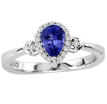 0.55ct Pear Tanzanite Ring With 0.09ctw Diamonds in 14k White Gold & 18k White Gold