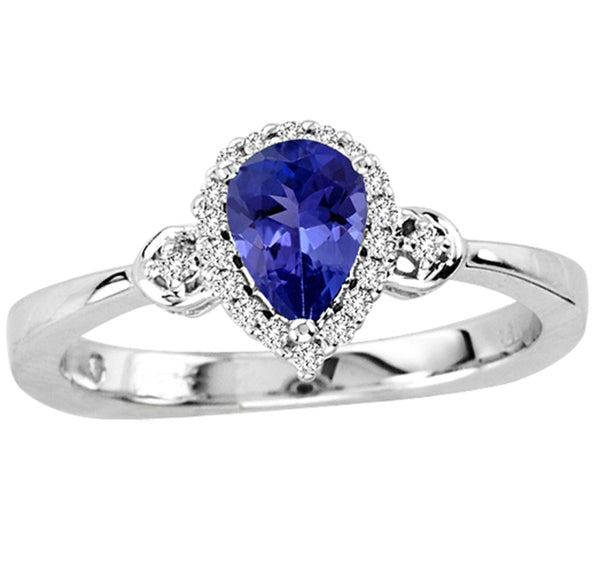 0.55ct Pear Tanzanite Ring With 0.09ctw Diamonds in 14k White Gold & 18k White Gold