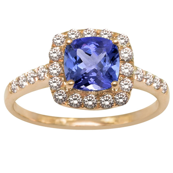 1.15ct Cushion Tanzanite Ring With 0.5ctw Diamonds in 14k Yellow Gold