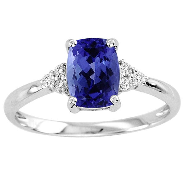 1.1ct Cushion Tanzanite Ring With .09ctw Diamonds in 14k White Gold & 18k White Gold