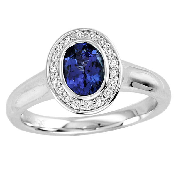 0.68ct Oval Tanzanite Ring With 0.13ctw Diamonds in 14k White Gold & 18k White Gold