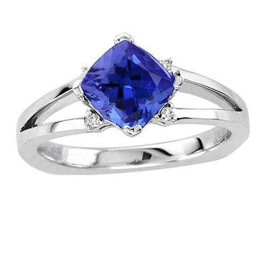 1.25ct Cushion Tanzanite Ring With .03ctw Diamonds 14k White Gold & 18k White Gold