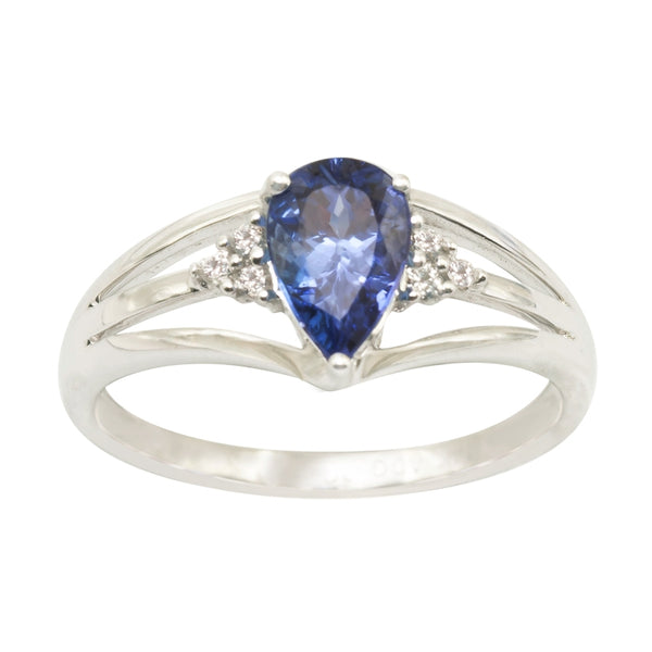 0.70ct Pear Tanzanite Ring With 0.05ctw Diamonds in 14k White Gold & 18k White Gold