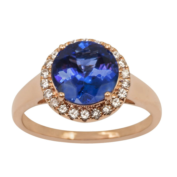 2.75ct Round Tanzanite Ring With .21ctw Diamonds in 14k Yellow Gold