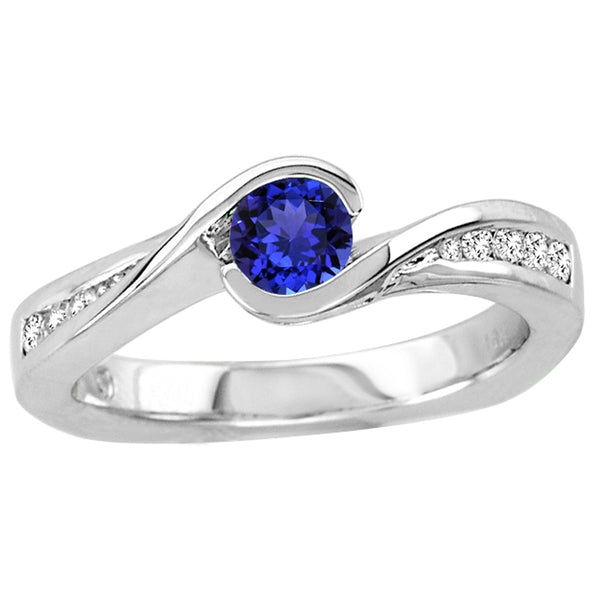 0.30ct Round Tanzanite Ring With 0.15ctw Diamonds in 14k White Gold