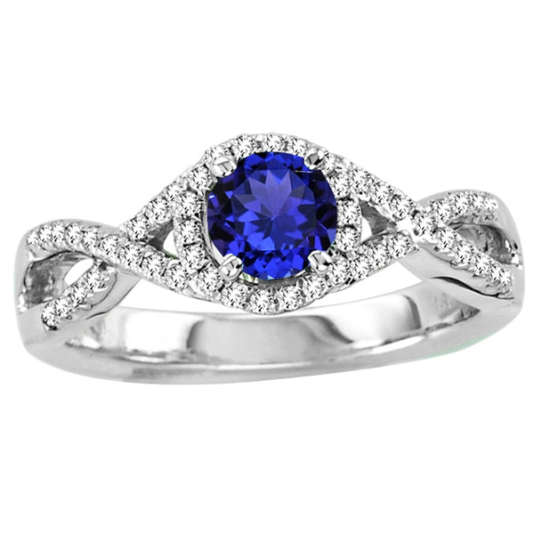 0.55ct Round Tanzanite Ring With 0.21ctw Diamonds in 14k White Gold