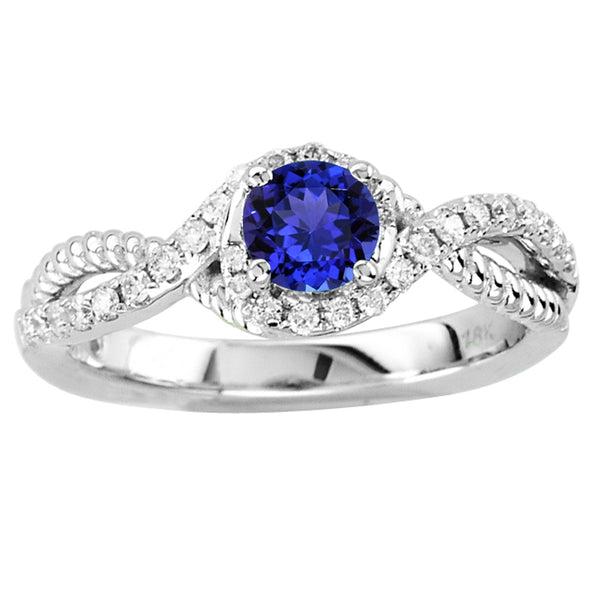 0.45ct Round Tanzanite Ring With 0.225ctw Diamonds in 14k White Gold