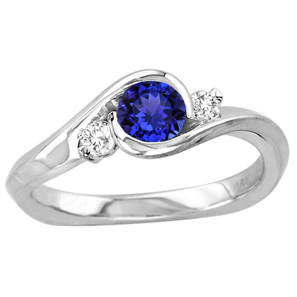 0.45ct Round Tanzanite Ring With 0.11ctw Diamonds in 14k White Gold & 18k White Gold