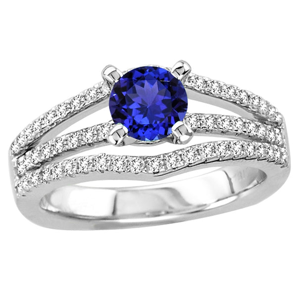 0.78ct Round Tanzanite Ring With 0.42ctw Diamonds in 14k White Gold