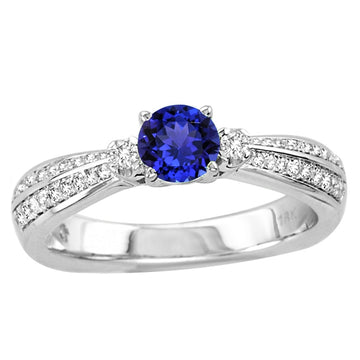 0.45ct Round Tanzanite Ring With 0.18ctw Diamonds in 14k White Gold