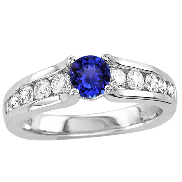 0.45ct Round Tanzanite Ring With 0.58ctw Diamonds in 14k White Gold