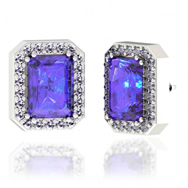 2.7ctw Emerald Cut Tanzanite Earring With 0.44ctw Diamonds in 14k Gold