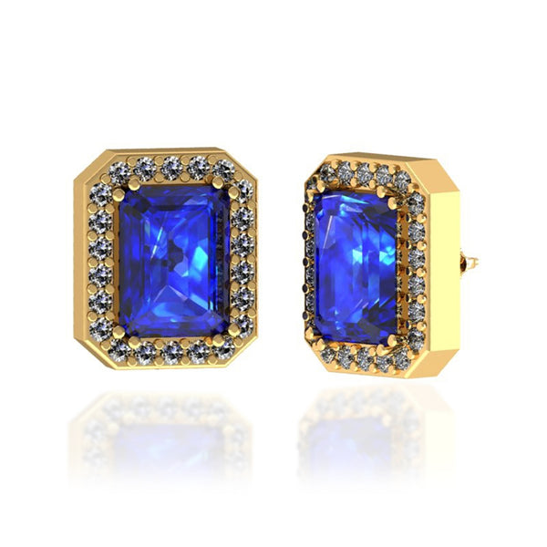 2.7ctw Emerald Cut Tanzanite Earring With 0.44ctw Diamonds in 14k Gold