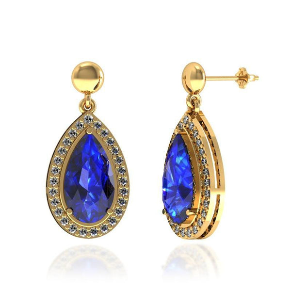 5.6ctw Pear Tanzanite Earring With 0.34ctw Diamonds in 14k Gold