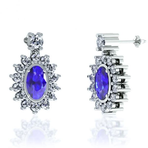 0.36ctw Oval Tanzanite Earring With 0.35ctw Diamonds in 14k Gold