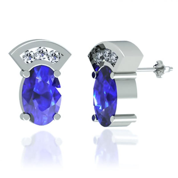 0.8ctw Oval Tanzanite Earring With 0.06ctw Diamonds in 14k Gold & 18k Gold
