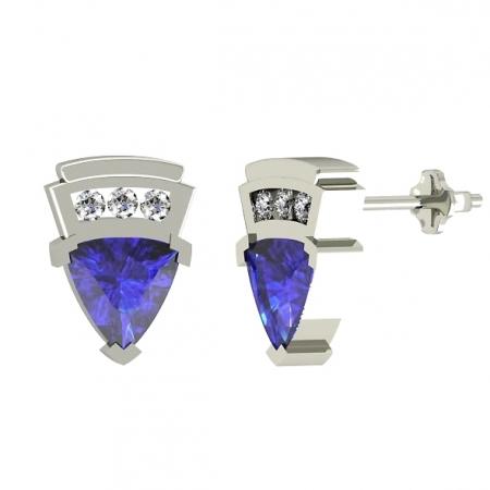 0.50ctw Trillion Tanzanite Earring With 0.04ctw Diamonds in 14k Gold & 18k Gold
