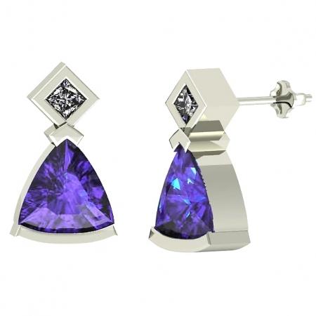 0.50ctw Trillion Tanzanite Earring With 0.02ctw Diamonds in 14k Gold & 18k Gold