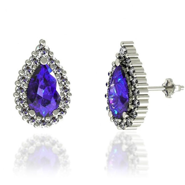 0.36ctw Pear Tanzanite Earring With 0.13ctw Diamonds in 14k Gold & 18K Gold